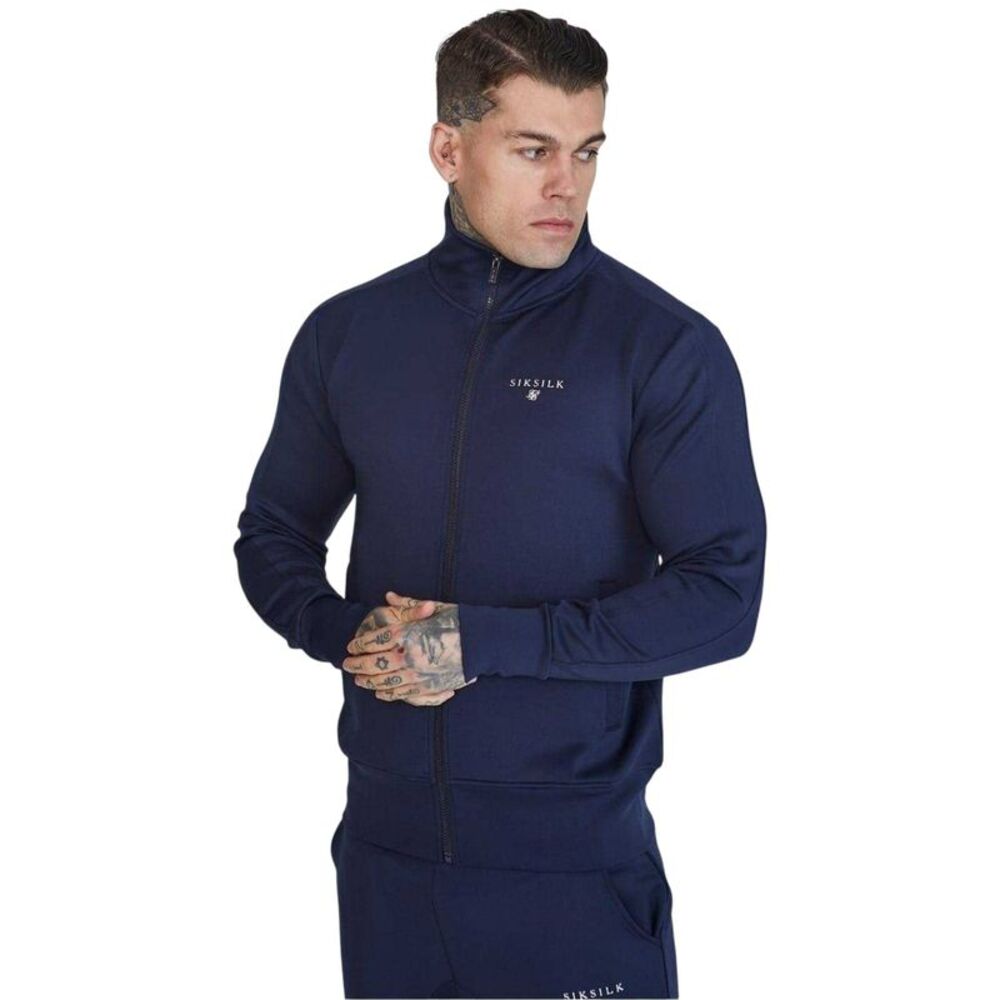 SikSilk Mens Logo Funnel Neck Slim Track Top / Navy